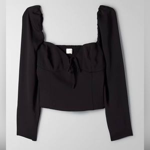 Aritzia Wilfred Black Novella Puff Sleeve Blouse